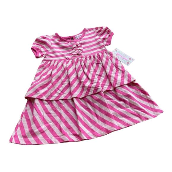 Kidzone Girls Dress Size 3T Pink Striped Ruffle Short Sleeves NEW - Picture 1 of 6